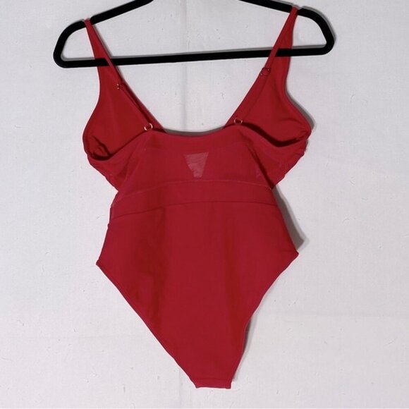 TiniBikini Red One Piece Swimsuit Bathing Suit With Sheer Mesh Cutouts S - Picture 2 of 13